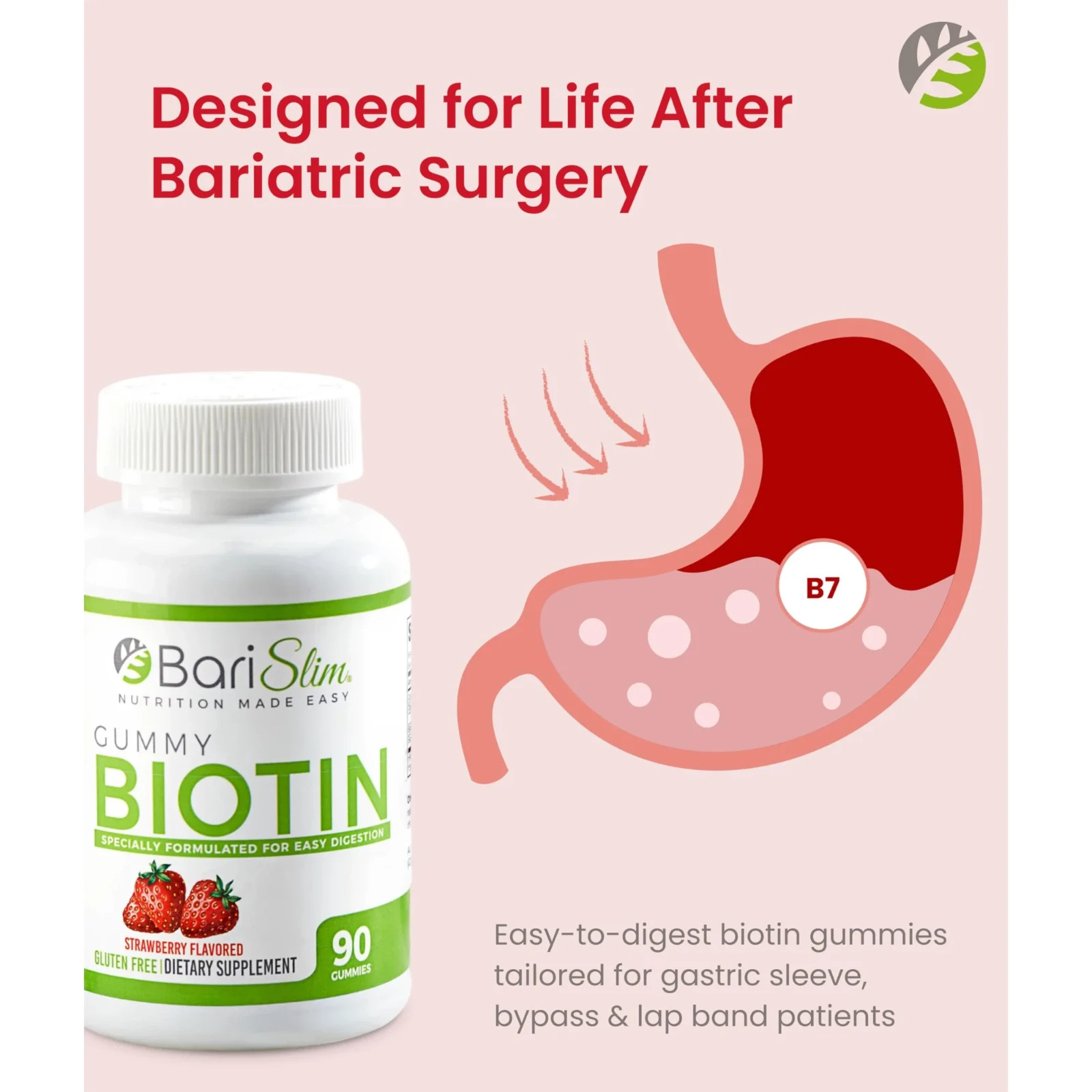 BariSlim Biotin Gummies Bariatric Gummy Vitamins Dietary Supplement – Strawberry