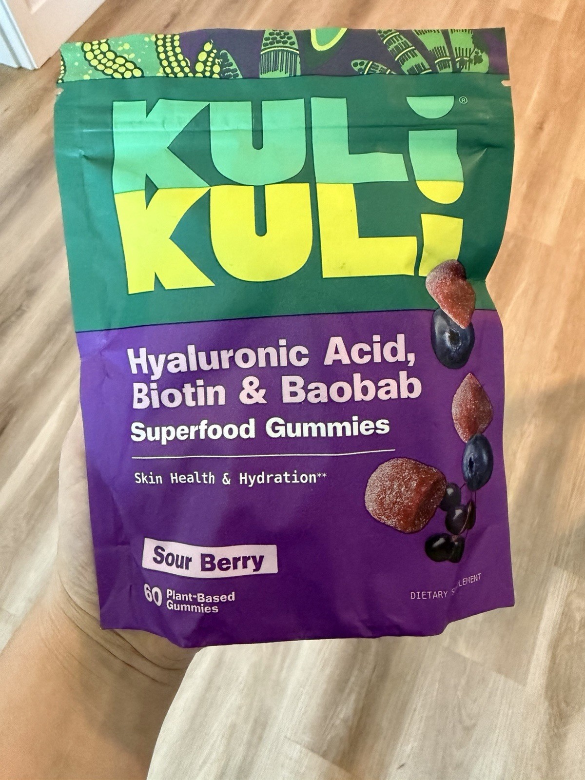 Kuli Kuli Hyaluronic Acid Biotin Baobab Gummies 60ct Sour Berry