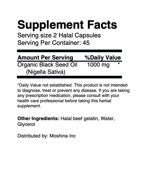 Halal Black Seed Oil 100% Pure Natural Cold Pressed Cumin Nigella Sativa Non GMO