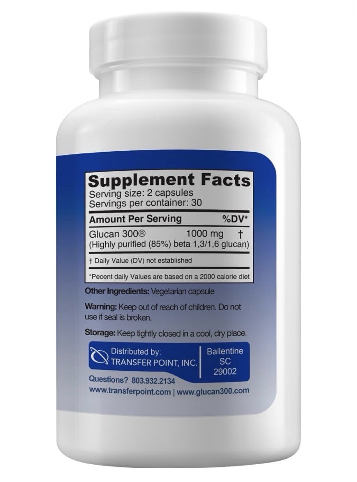 2 Pack Transfer Point Beta 1,3D Glucan Immune Support 500 mg Dietary Supplement