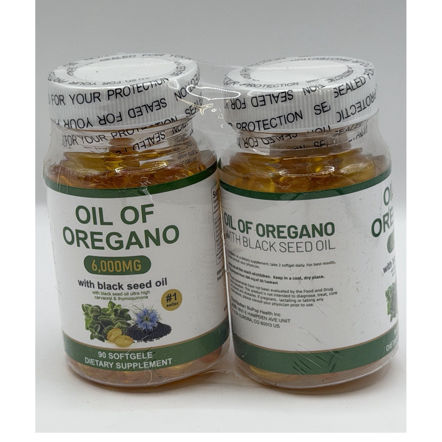 Teressa Oil of Oregano 6000mg with Black Seed Oil 90 Softgels pack of two C￼