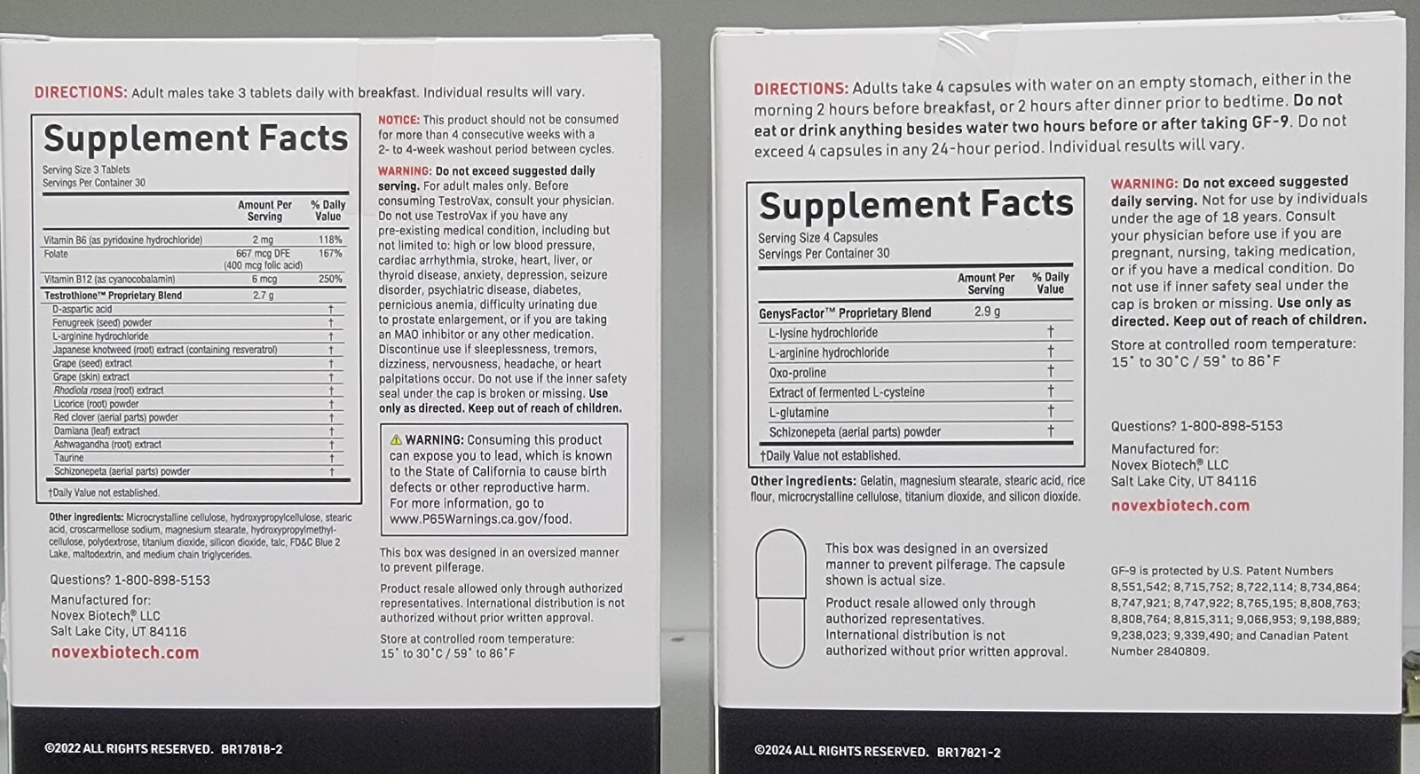 Novex Biotech Growth Factor 9 + Testrovax GF-9 120 Caps Testrovax 90 Tablets