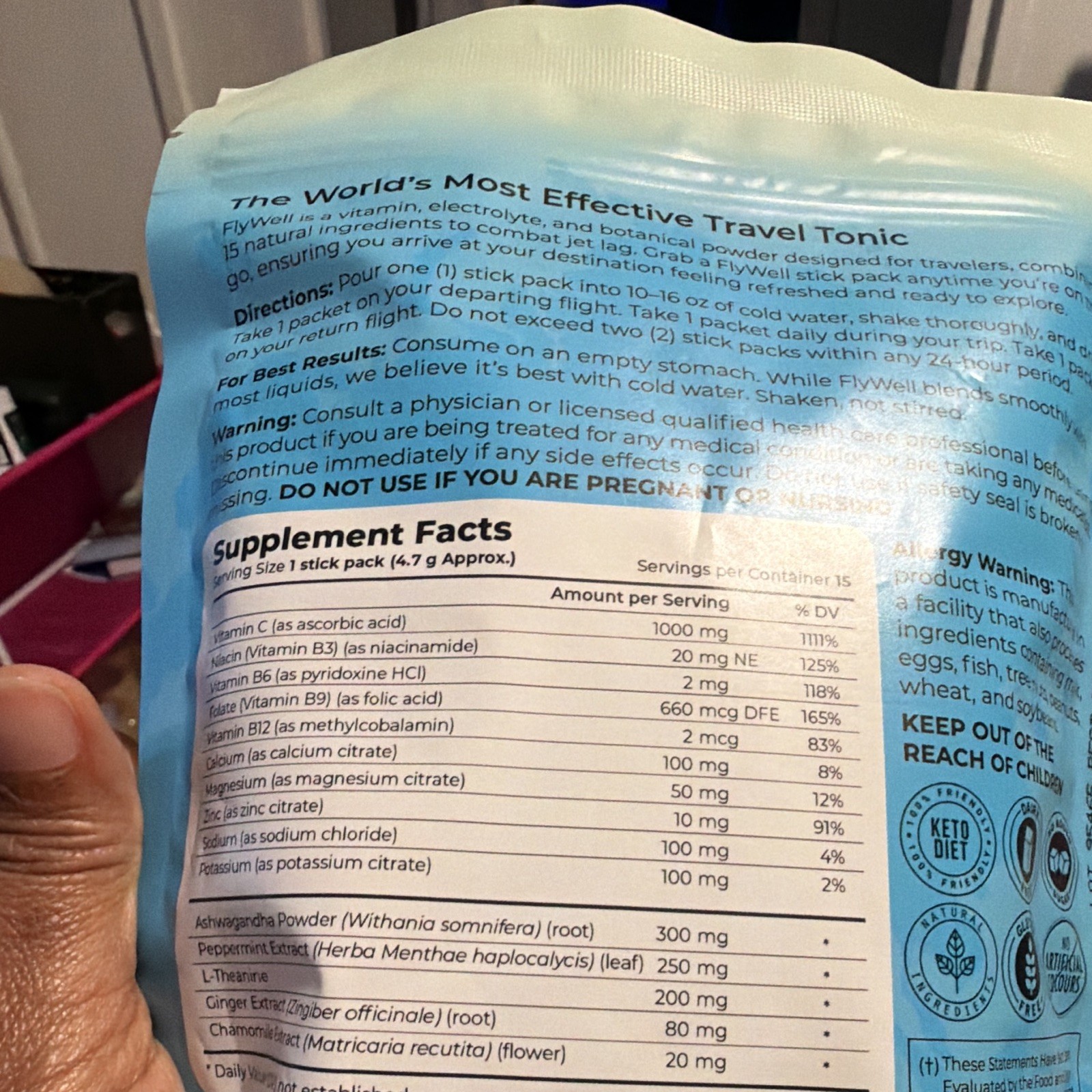 FlyWell Electrolytes Powder Passion Fruit Tangerine 15 Sticks Keto Gluten Free