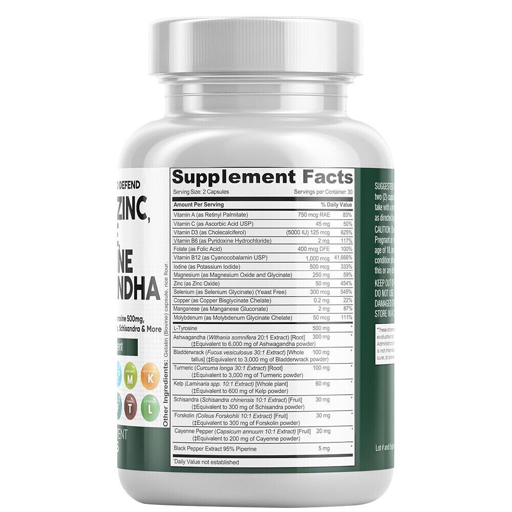 Selenium, Zinc, Iodine L-Tyrosine and Ashwagand All-in-One 60 Capsules