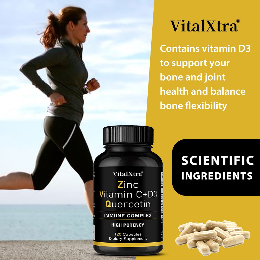 Zinc Quercetin 500mg Supplements Vitamin C D3 Bromelain Immune 30-120 Capsules