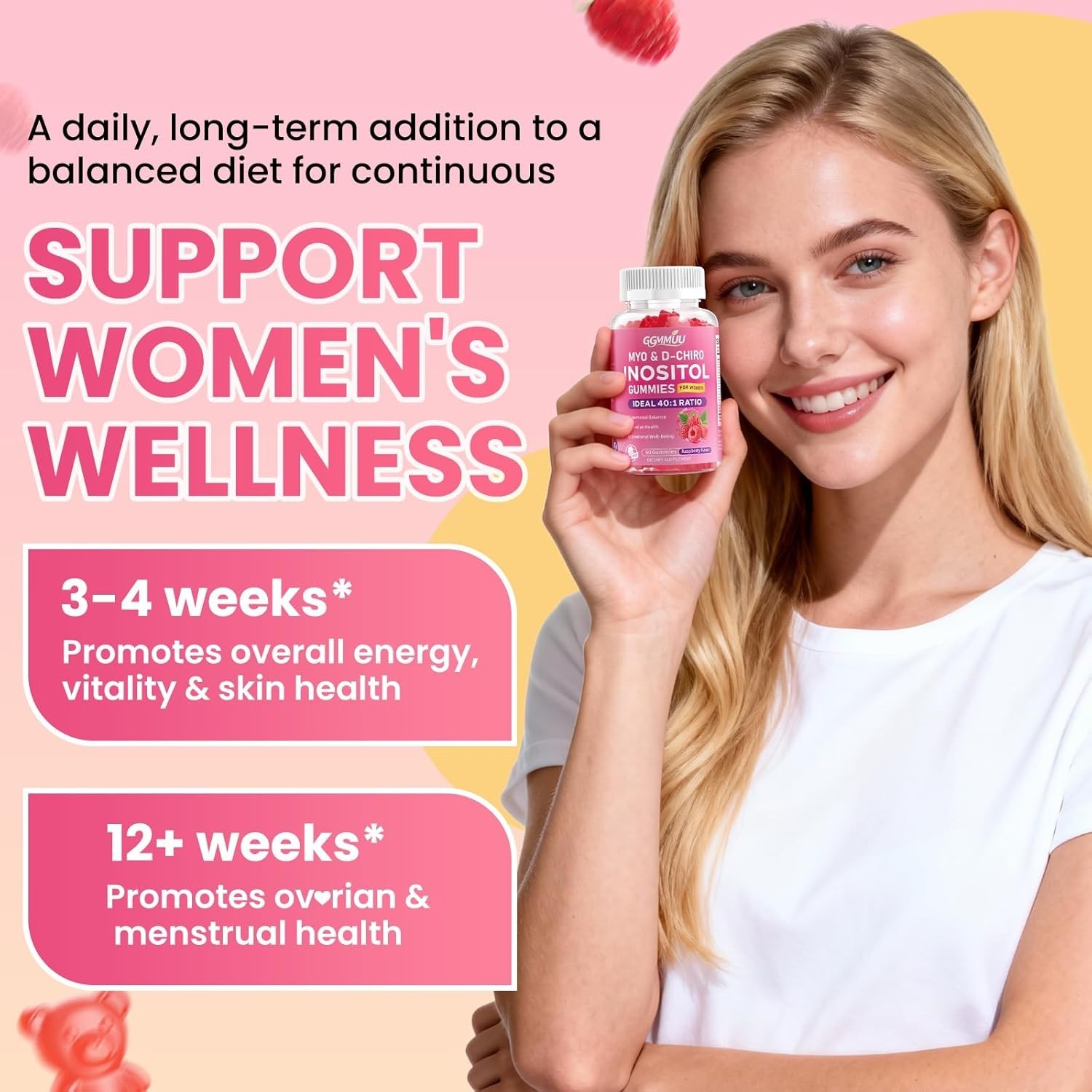 Myo-Inositol & D-Chiro Inositol Gummies 40:1 Ratio – Hormone & Cycle Support 60c