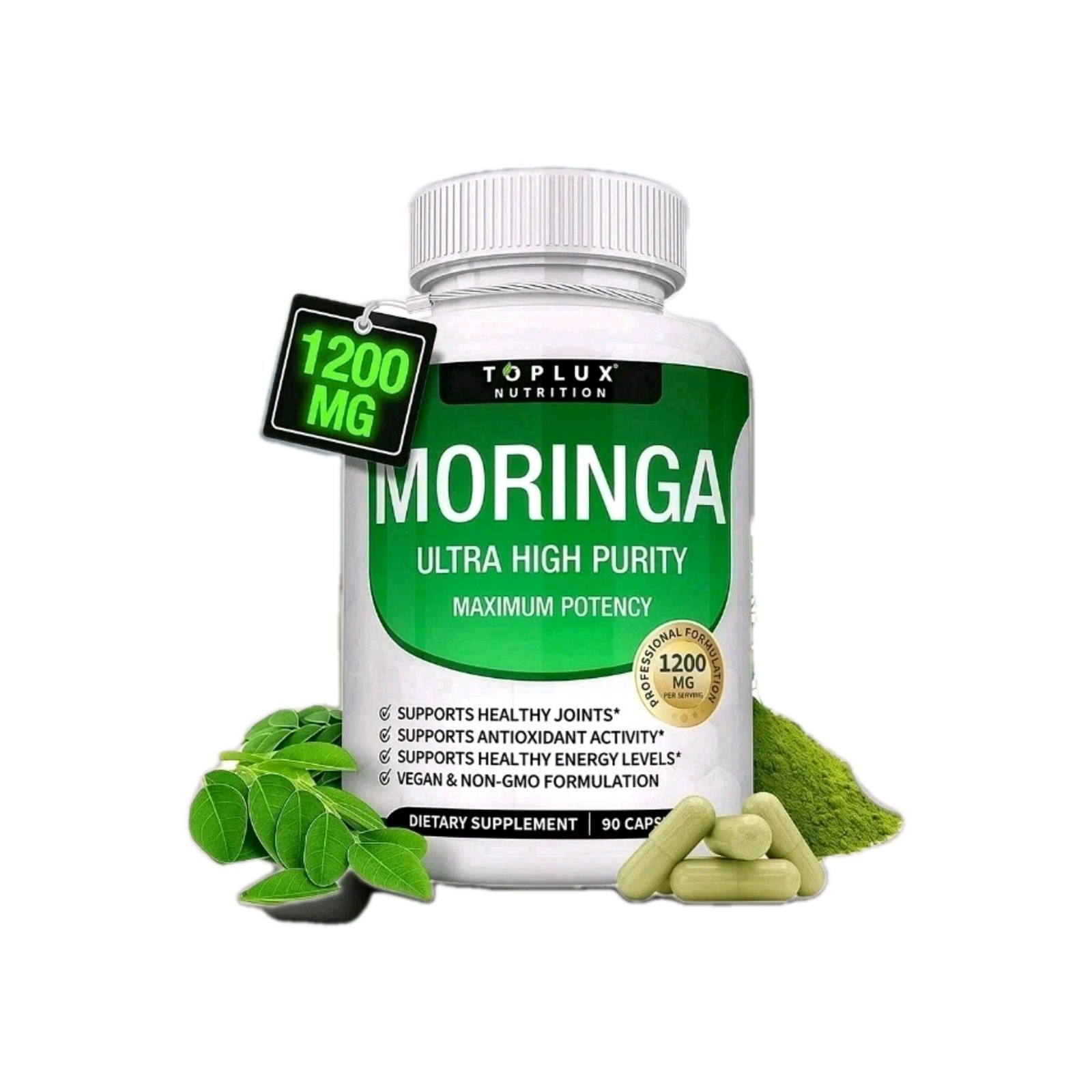 Toplux Nutrition Moringa 1200mg 90 Capsules Vegan Non-GMO Gluten-Free (B11)
