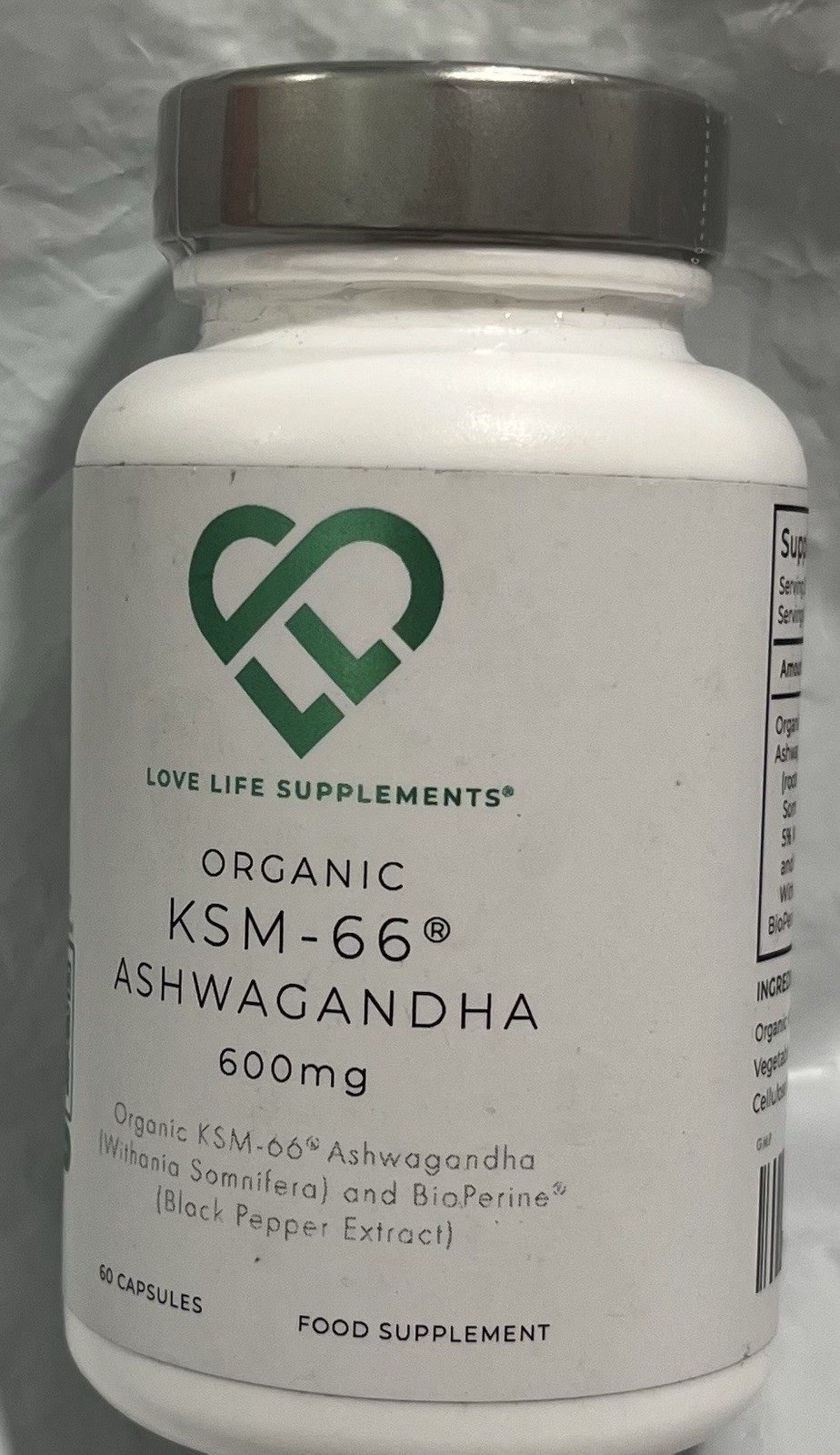 KSM-66 Ashwagandha Root Extract 600mg, 60 Vegetarian Caps-ORGANIC, Sealed 4/26