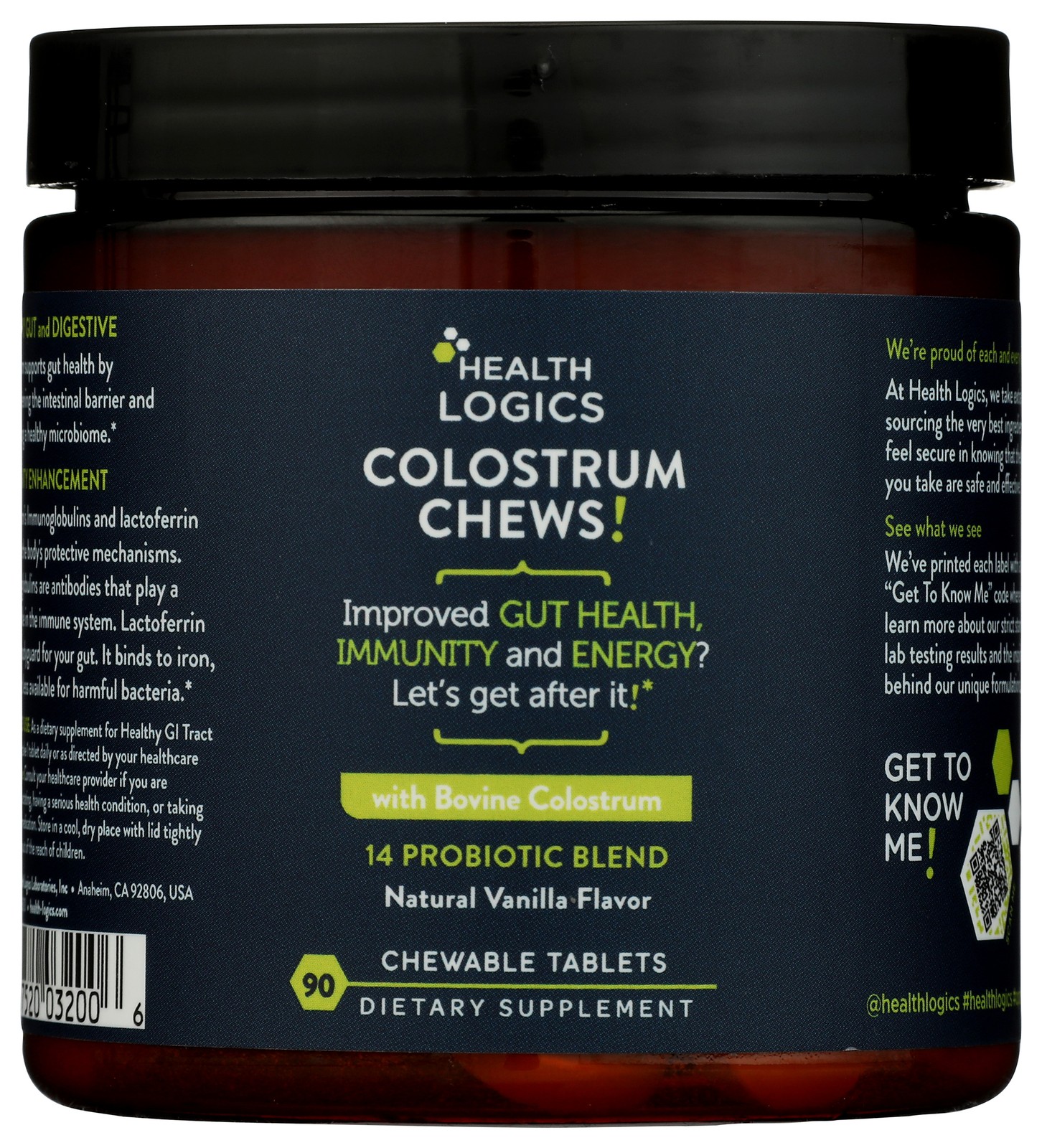 Colostrum Chewable Tablets By Health Logics With Probiotics 90 Count 90Ct 1 Pack
