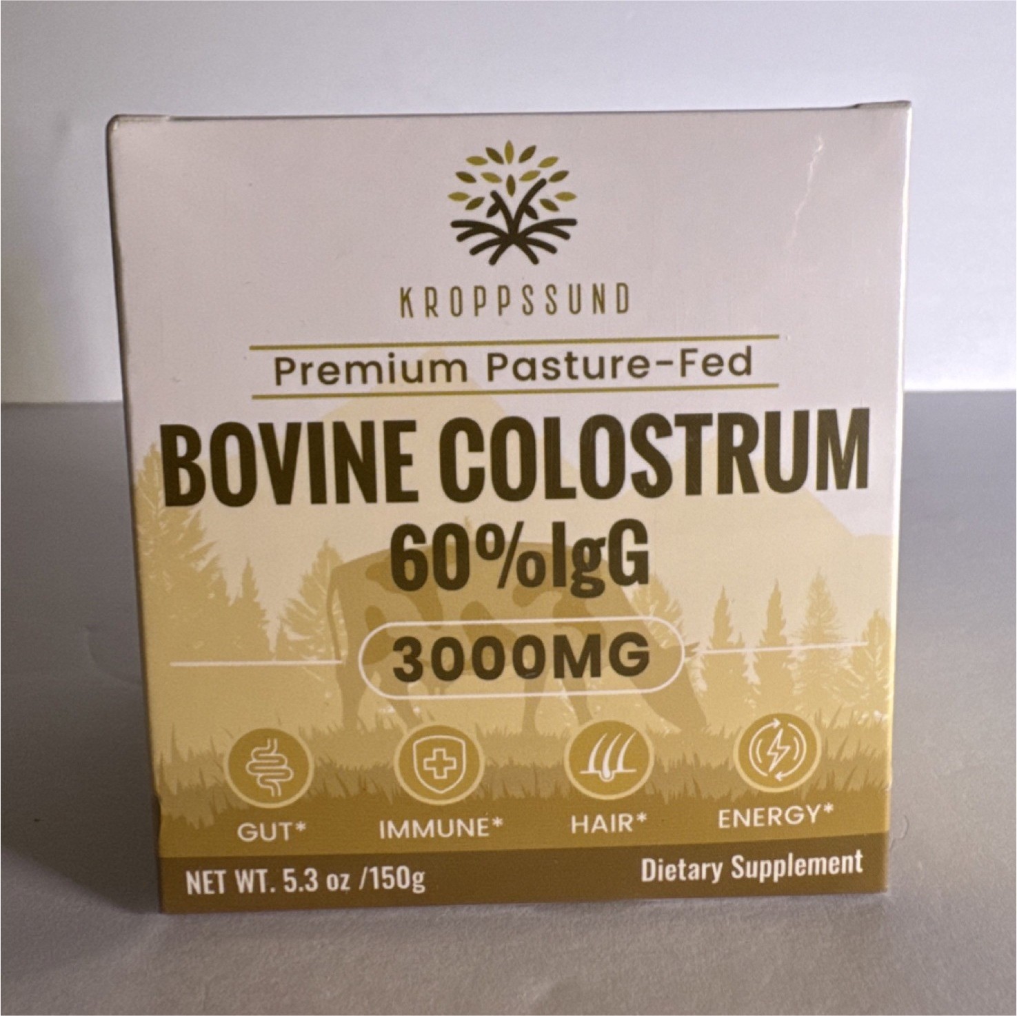 Kroppssund Pasture-Fed Bovine Colostrum Powder 60% IgG 3000mg 5.3 oz
