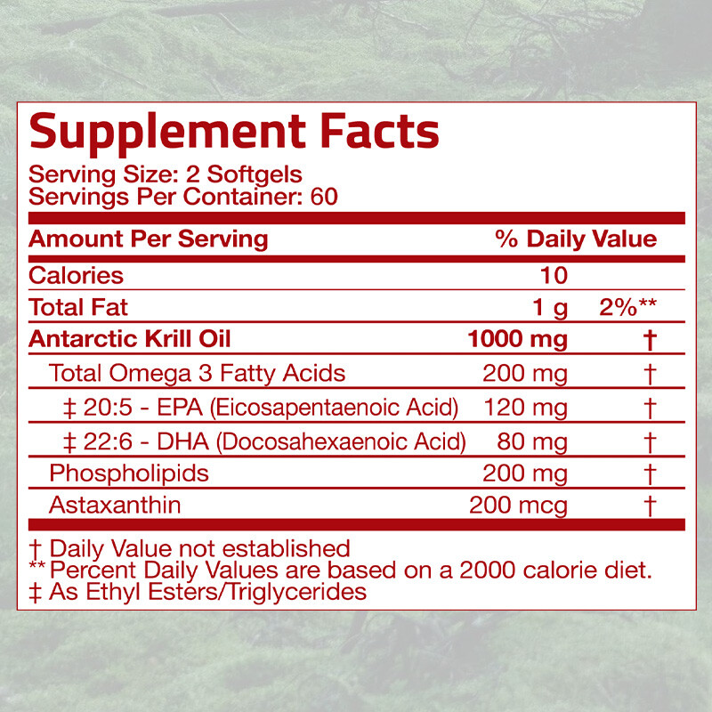 Antarctic Krill Oil 1000 mg With Omega-3, EPA, DHA, and Astaxanthin Supplement