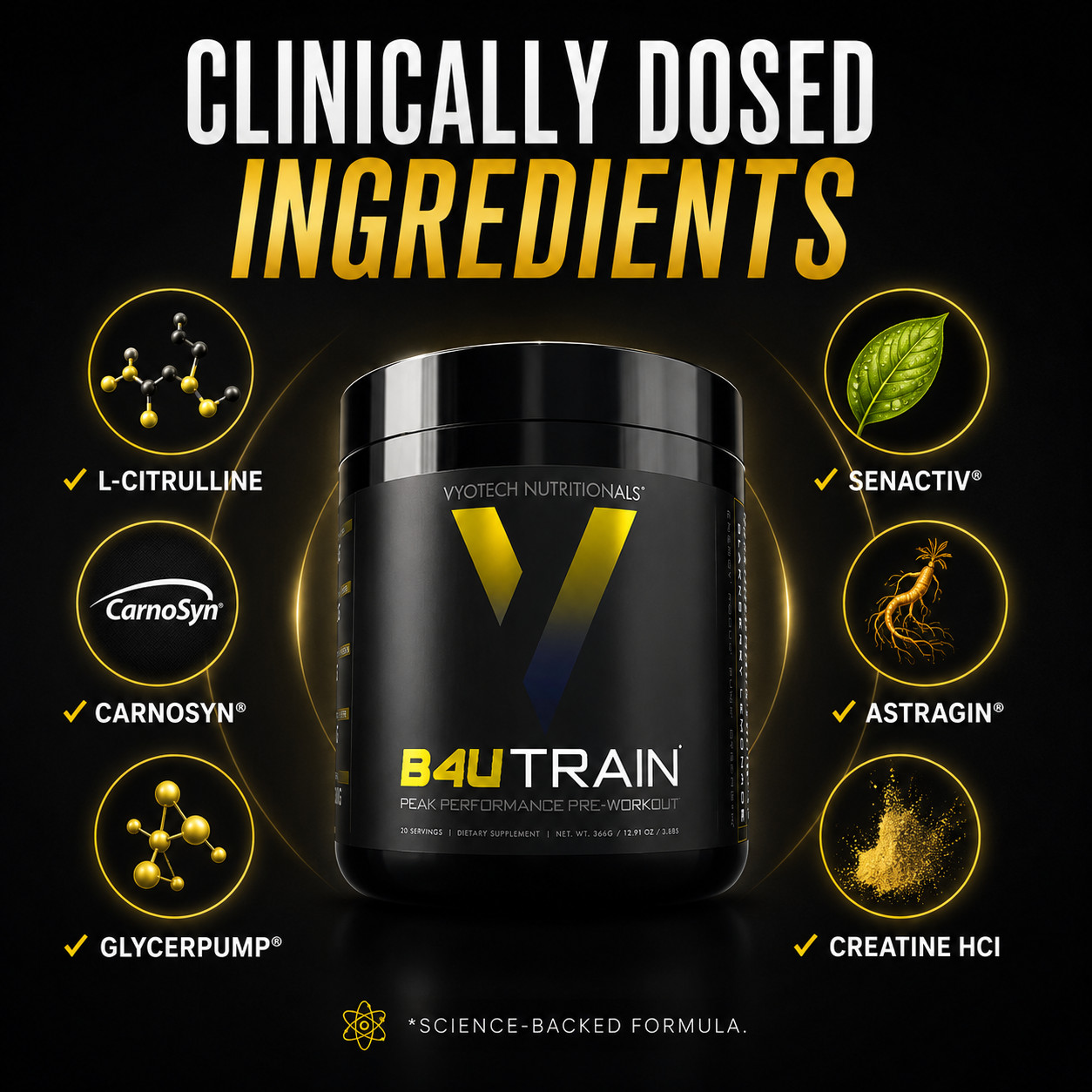 Pre-Workout Muscle Pumps Focus Recovery Energy Endurance B4UTRAIN by Vyotech