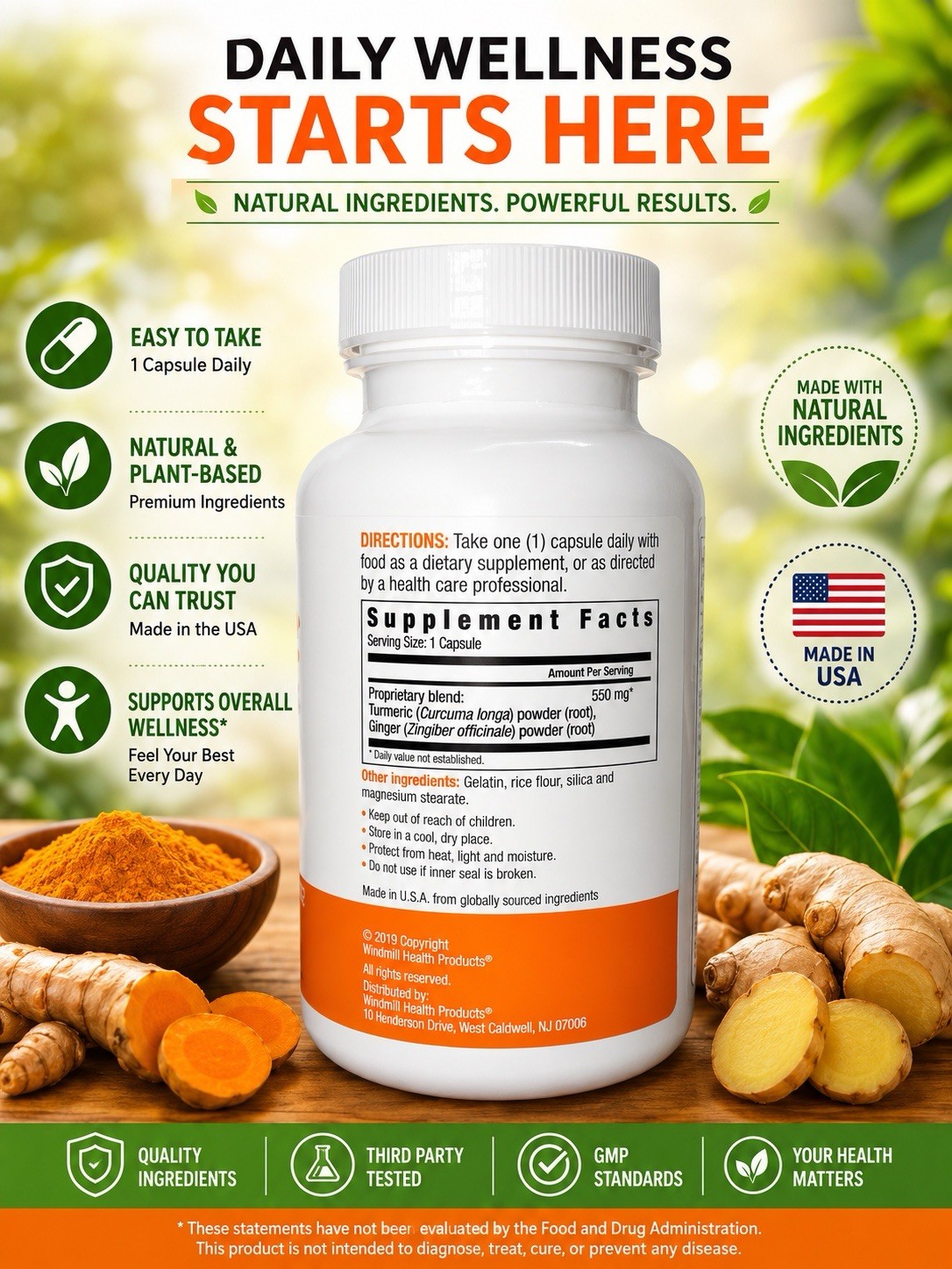 WELLNESS gardenTurmeric with Ginger 550mg Extra Strength. 90 Capsules Exp: 03/29