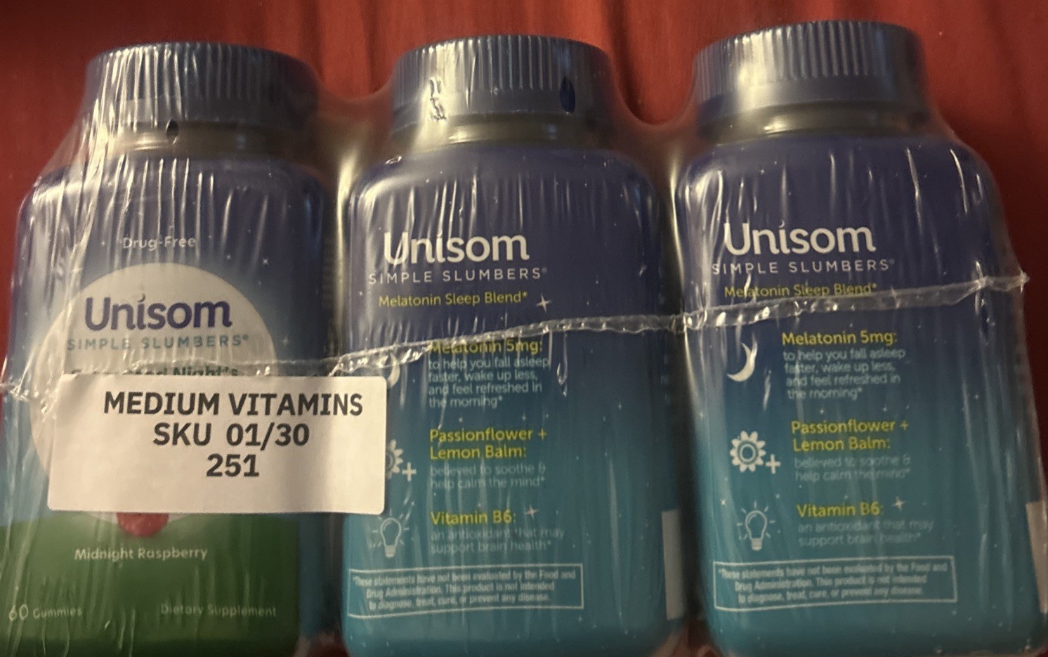 3X Unisom Melatonin 5 mg Gummies 3 Pack, Raspberry 180 Ct Total