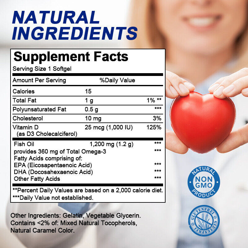 120 Pills Omega 3 Fish Oil Capsules 3x Strength 1200mg EPA & DHA Highest Potency
