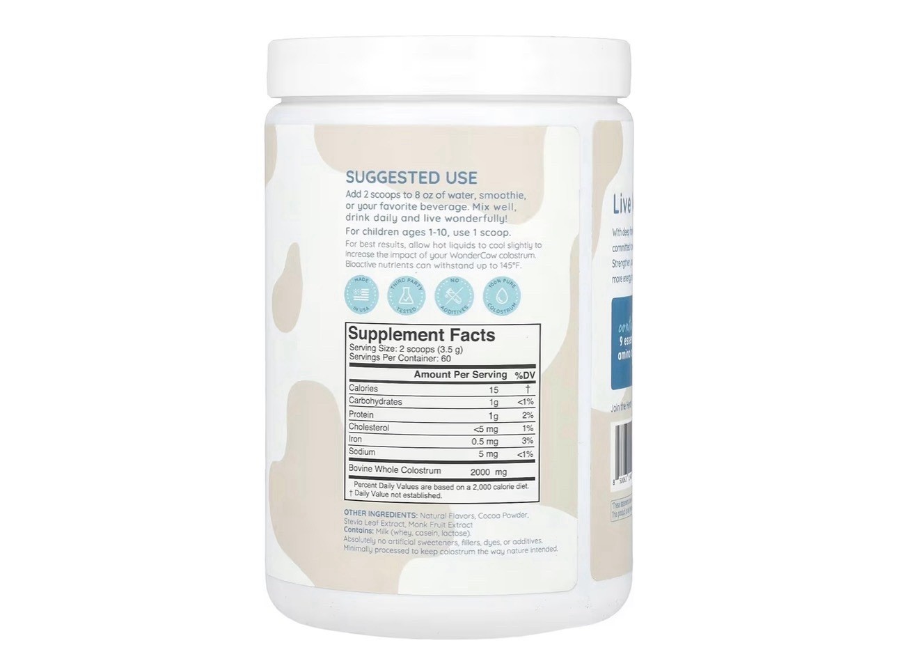 WonderCow Colostrum Supplement Powder Chocolate 60 Servings