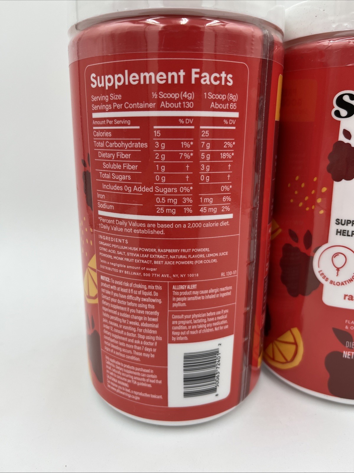 Bellway Super Fiber + Fruit Psyllium Husk Raspberry Lemon 36oz 18 x2