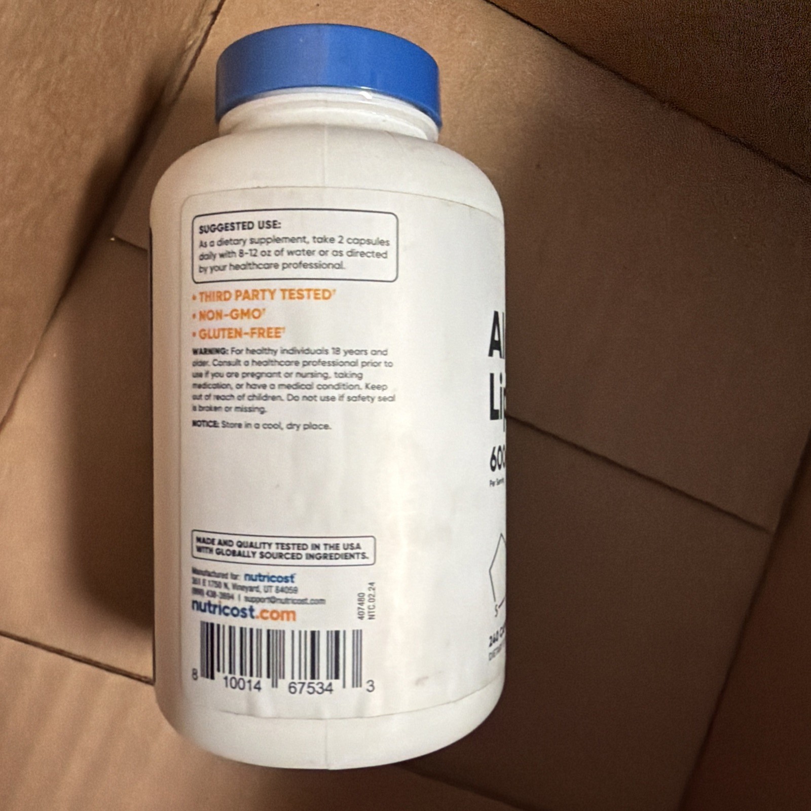 Nutricost Alpha Lipoic Acid – 600mg Per Serving – 240 Capsules