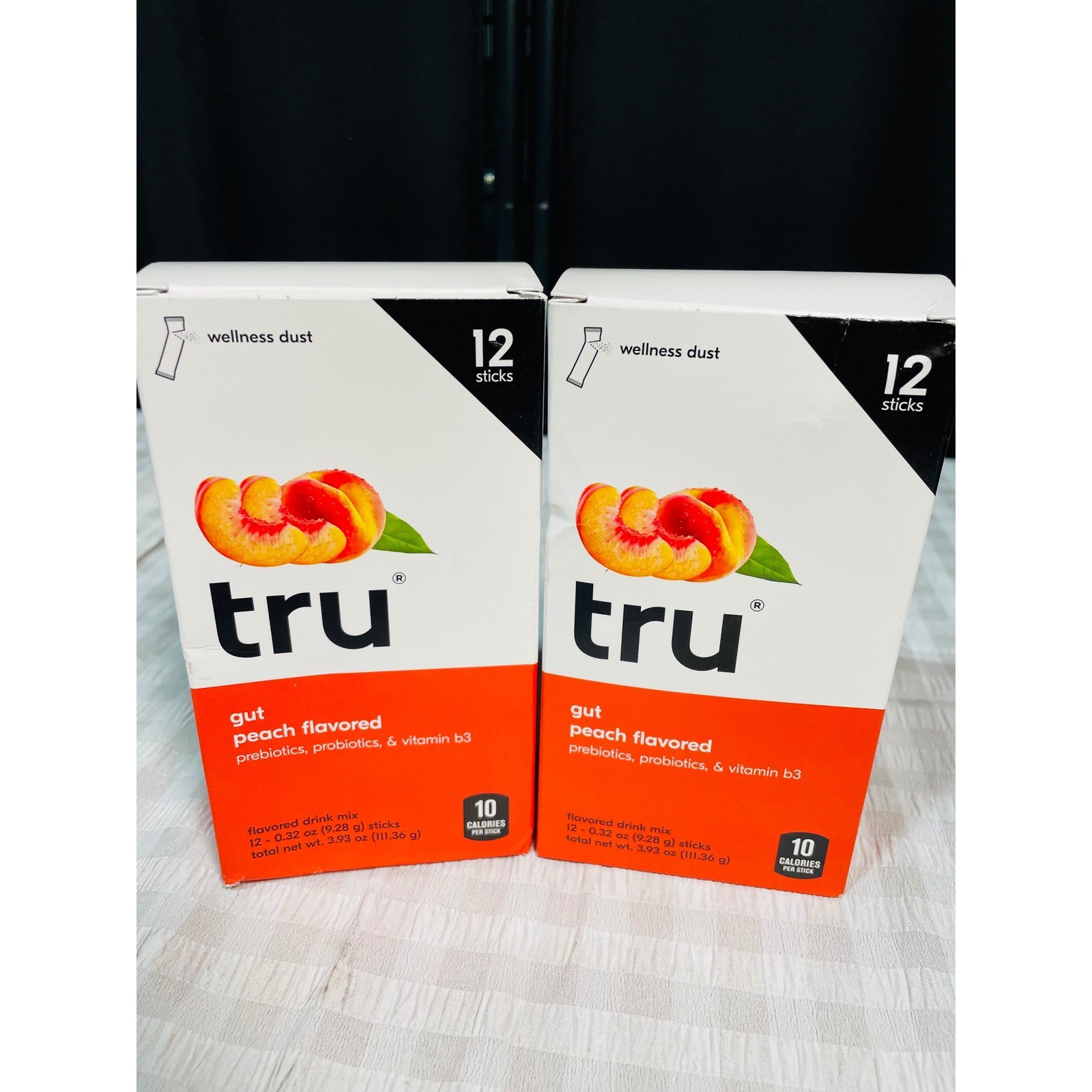 Lot of 2 Tru Gut Wellness Dust Peach Drink Mix Prebiotic Probiotic Vitamin B3