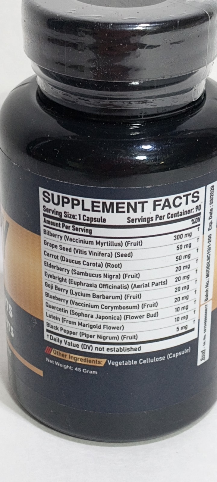 DedicaQ Bilberry 10-in-1 Vegan Capsules Eye Health Antioxidant 90 Count 03/2029