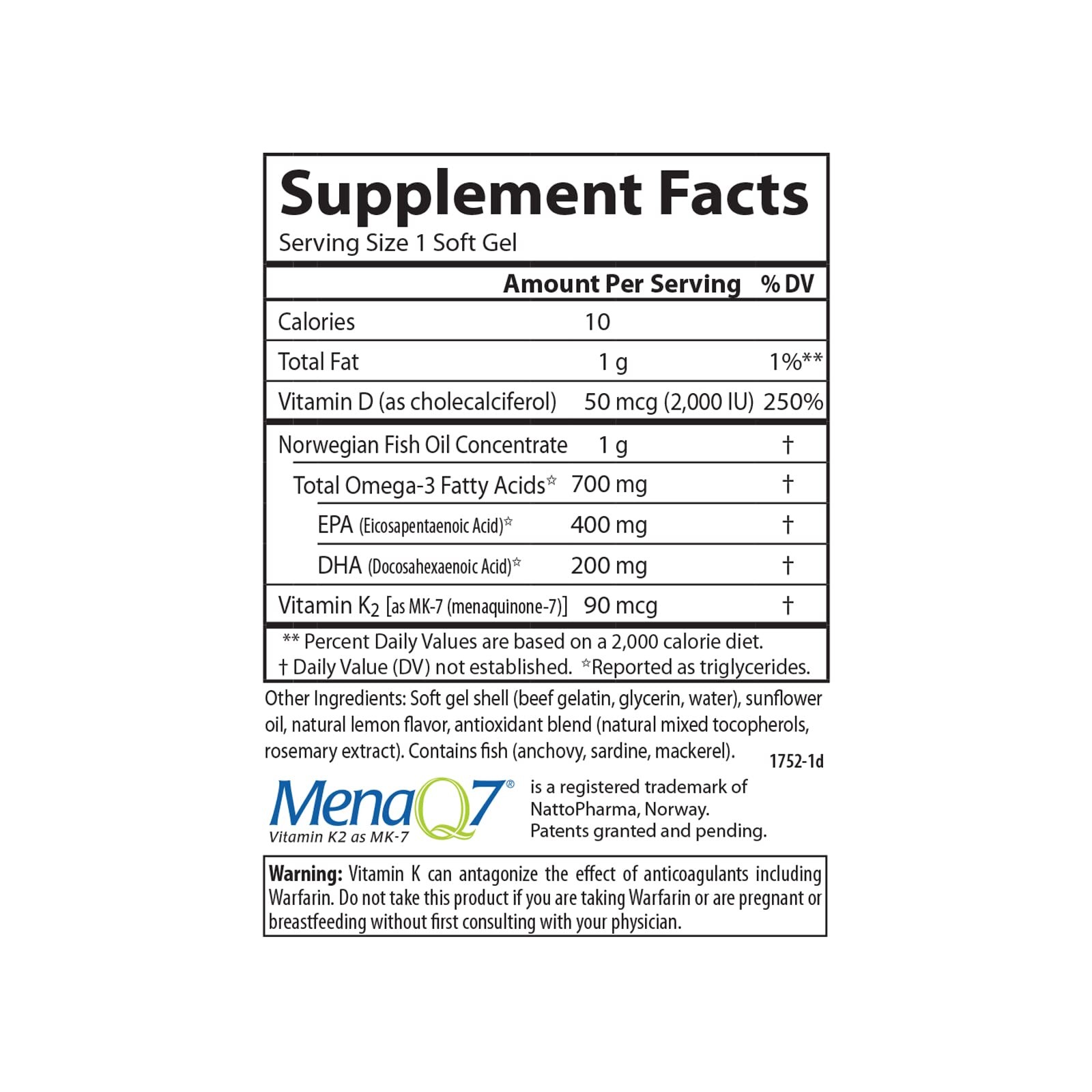 Carlson – Elite Omega-3 Plus D K 700 Mg Omega-3S D3 K2 Function Bone Health