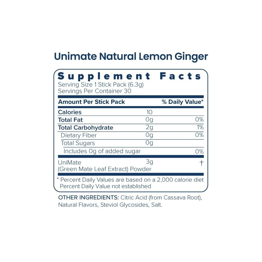 Yerba Mate Drink Mix Lemon Ginger 30 Stick Packs Natural Energy Focus
