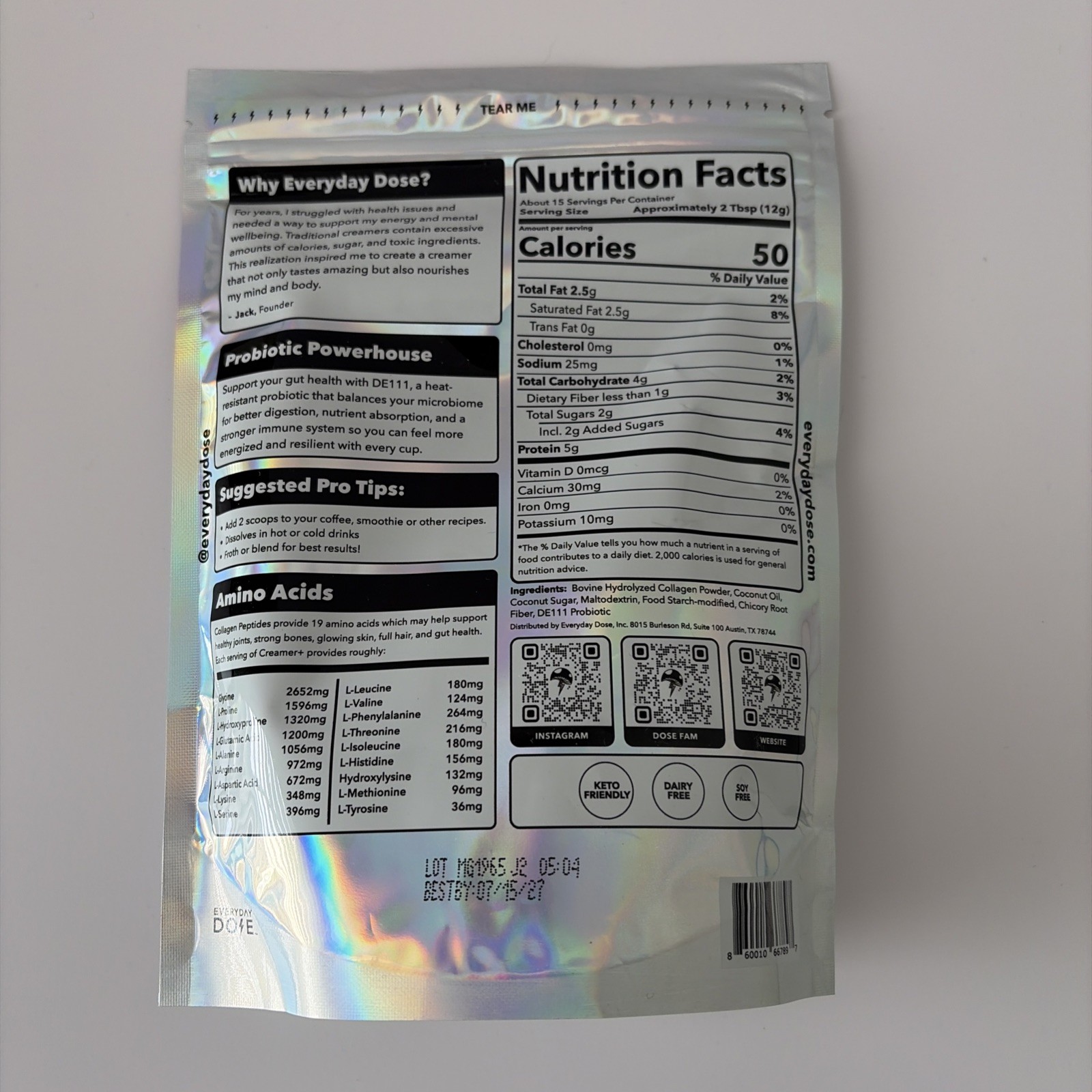 Everyday Dose Creamer+ Collagen Probiotics Keto Friendly Dairy Free Powder