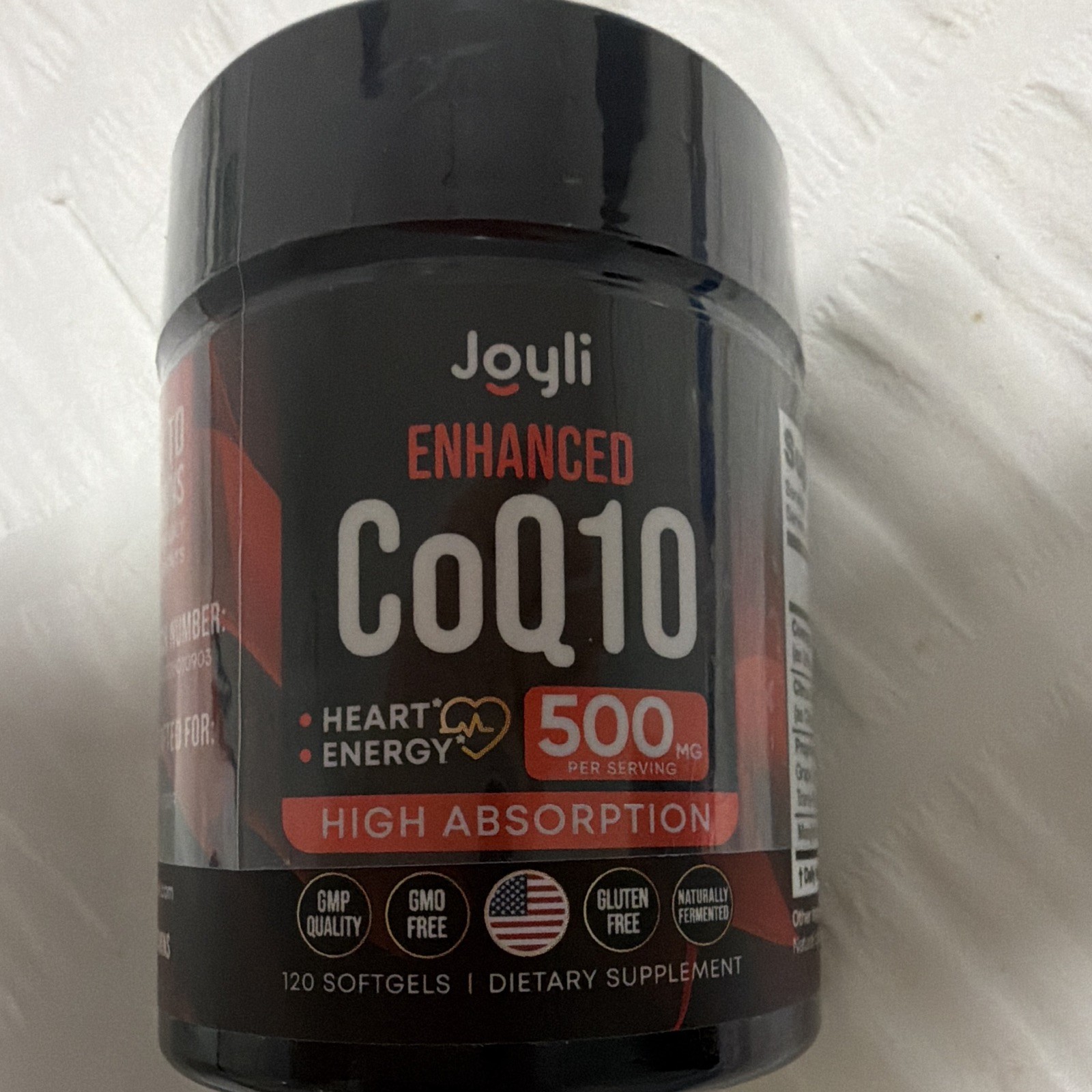 Joyli Enhanced CoQ10 500mg 120 Softgels Gluten-Free Non-GMO Exp 01/2028