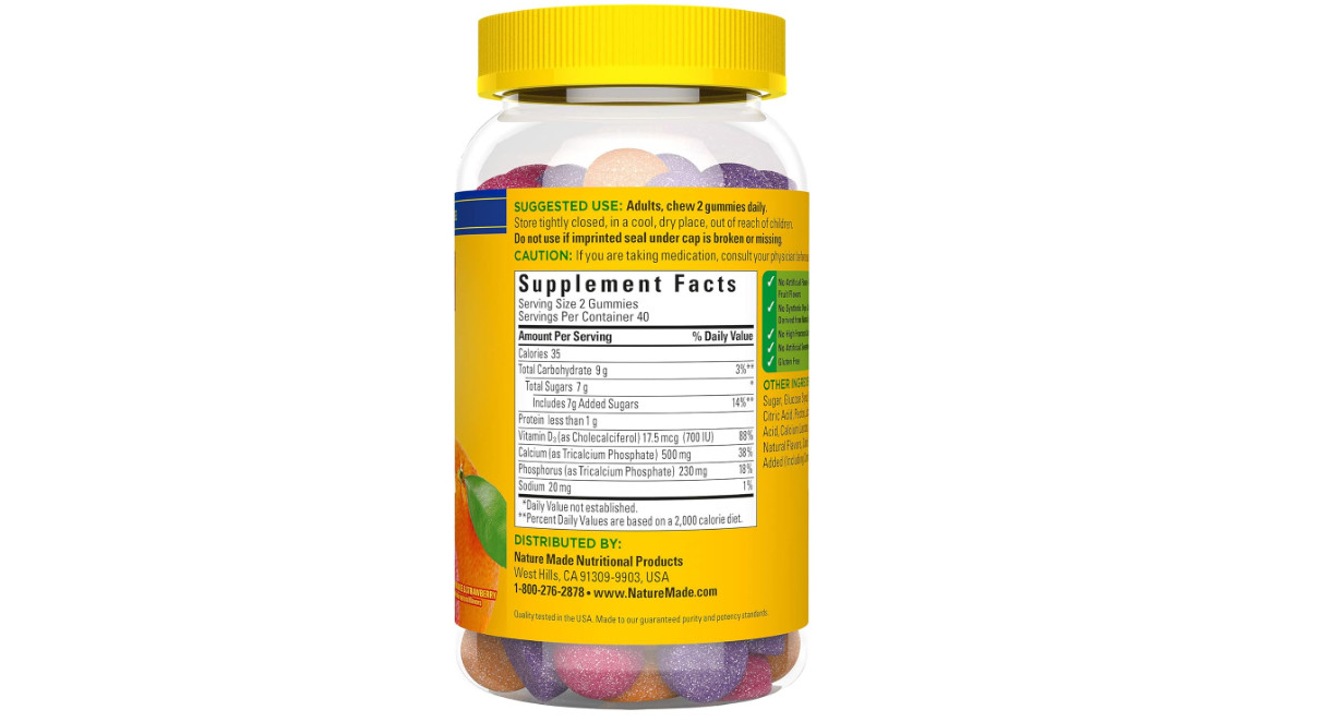 Nature Made Calcium 500mg Gummies with Vitamin D3 80 Count Bone Support