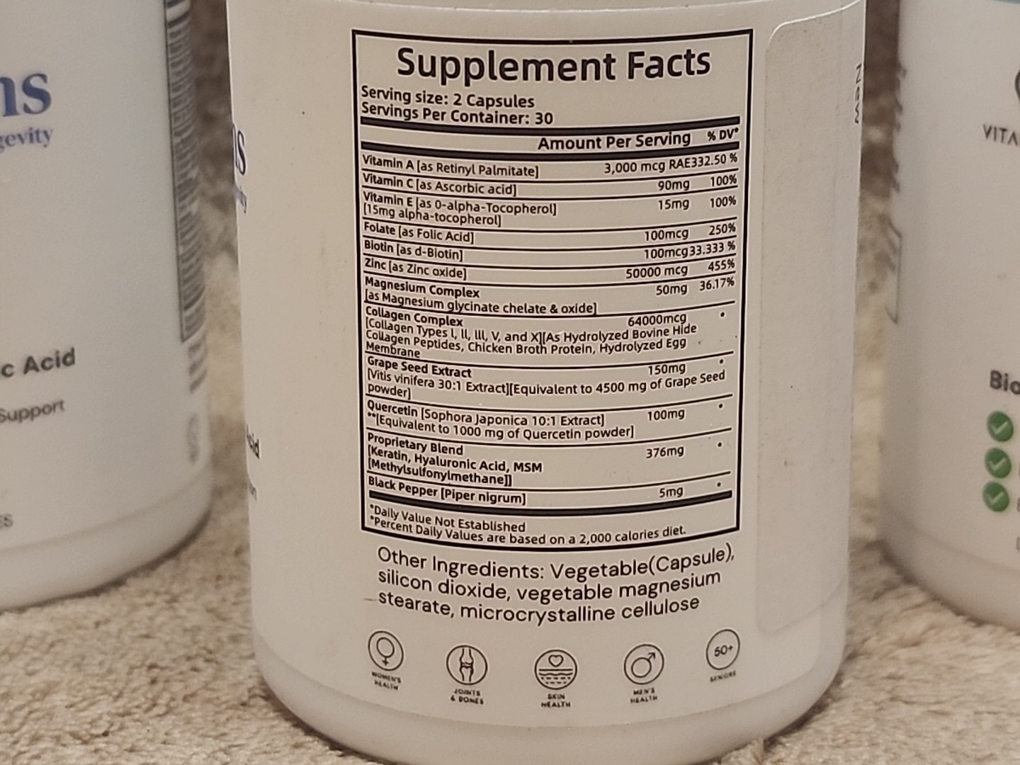 3 Bottles: VitalEons Collagen 60 Capsules Type I, II, III, V & X Exp. 06/12/2026