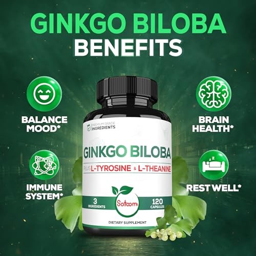1000mg Ginkgo Biloba Supplements with L-Tyrosine, L 120 Count (Pack of 1)