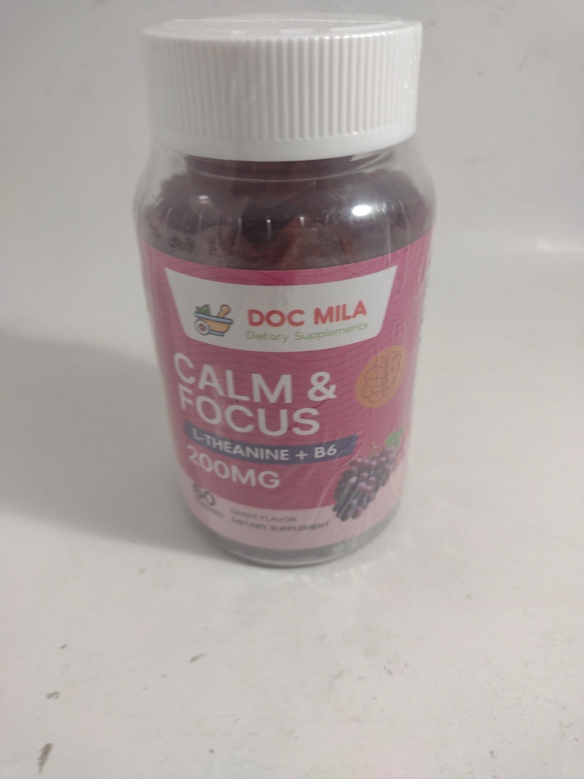 DOC MILA Calm & Focus L-Theanine + B6 Gummies 200mg Grape Flavor 60 Count. Z2