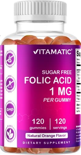 Vitamatic Folic Acid Gummies 1000 mcg (1 mg) Vitamin B9 – 120 Vegan Gummies