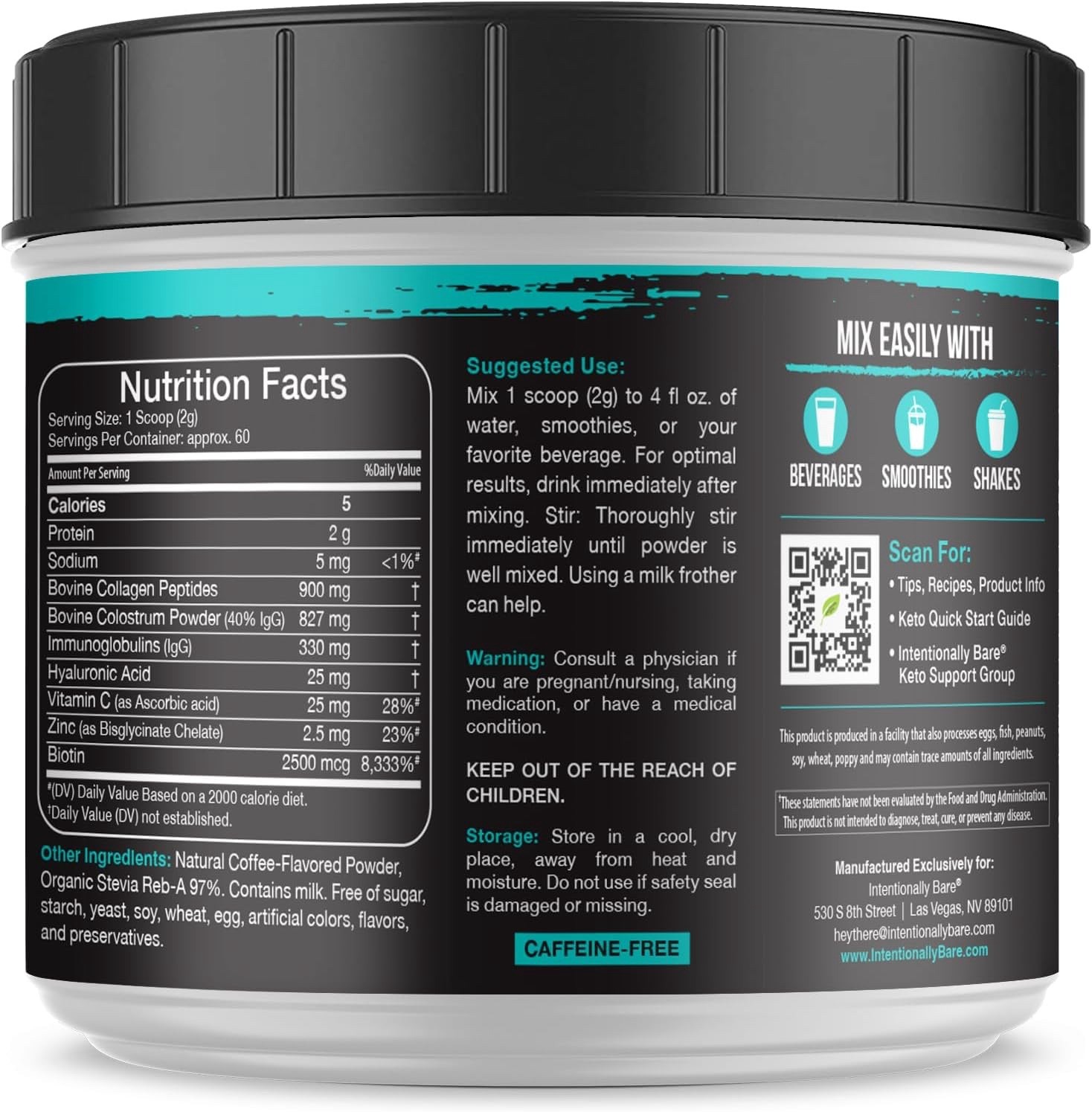 Colostrum + Collagen Powder for Skin, Joint and Gut Brewed Coffee 60 Servings