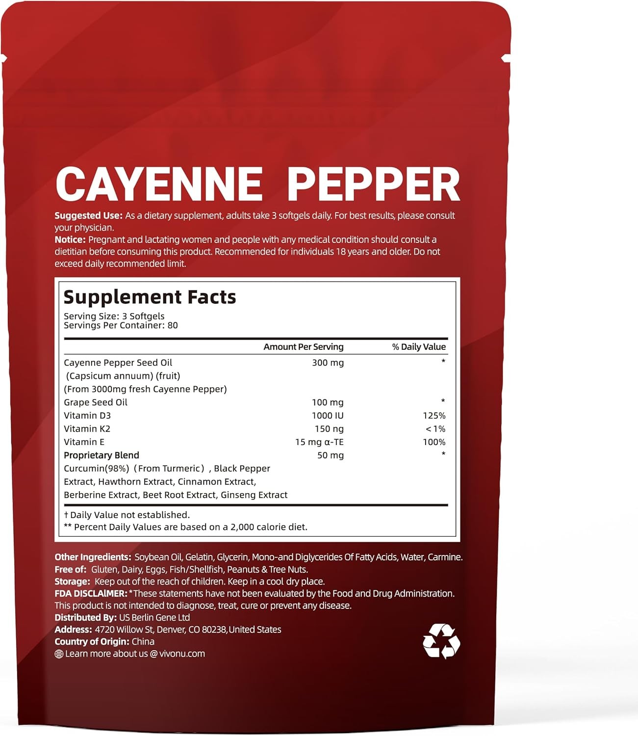 VivoNu Cayenne Pepper Softgels Supplement, Heart and Blood Vessel Health