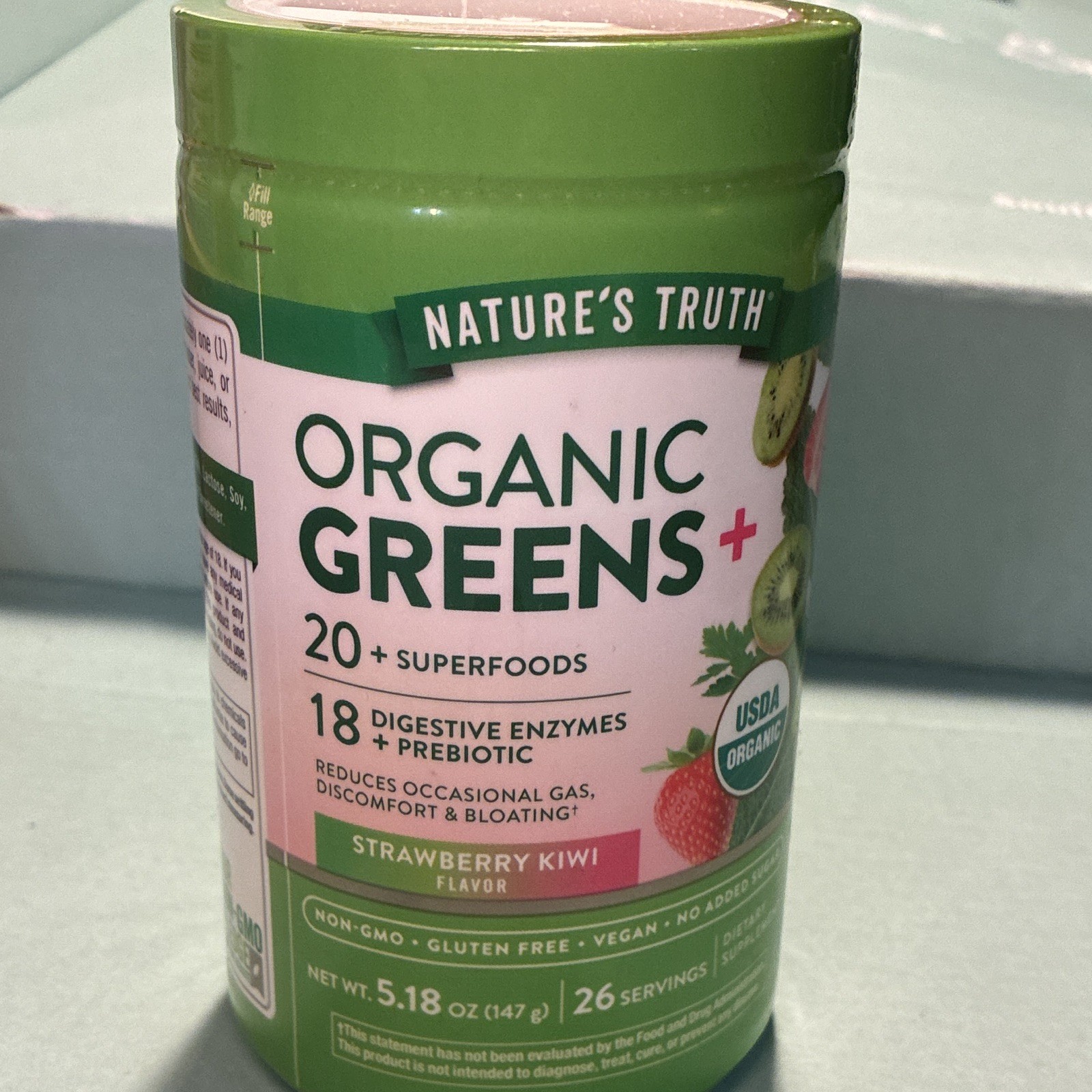 Nature’s Truth Organic Greens+ Powder Strawberry Kiwi 5.18oz Vegan Non-GMO