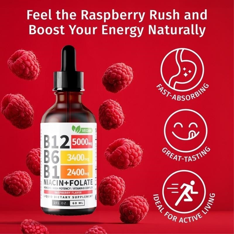 1~3x Vitamin B12 and B6 Liquid Drops, B12 Sublingual B Complex-B12 5000mcg 60ml