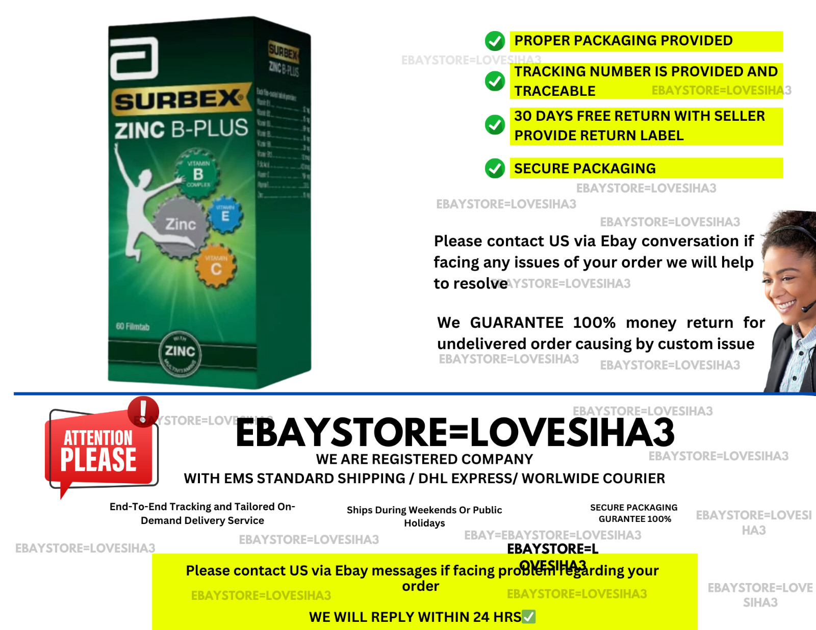 Surbex Zinc B Plus High Strength Vitamin B Improve Stamina Anti-Stress 60’s (X2)