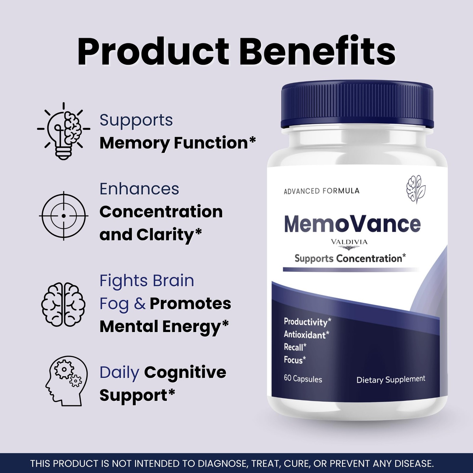 Valdivia (5 Pack) MemoVance Capsules 300 Capsules 5 Pack Brain Memory Focus Made
