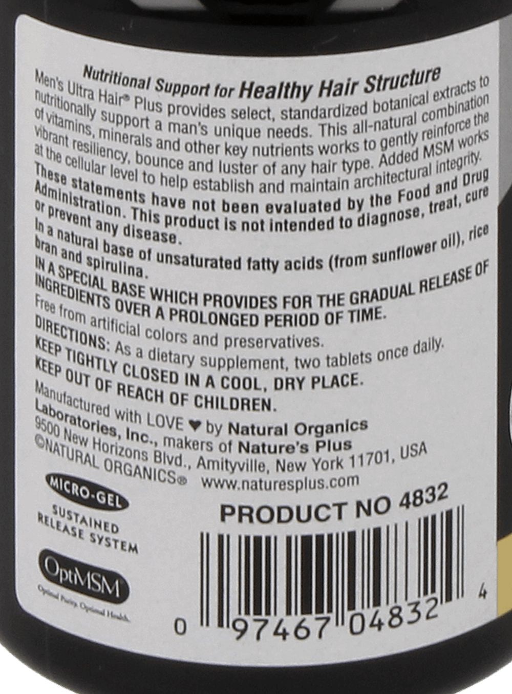 Natures Plus Men’s Ultra Hair Plus – 60 tablets (261.07 EUR/kg)
