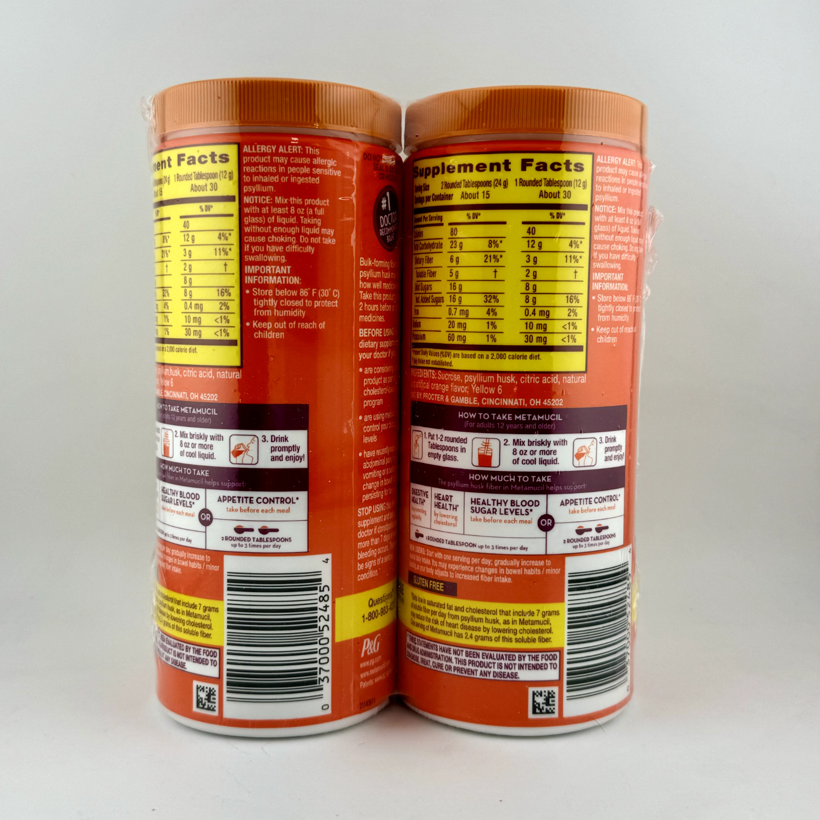(2) Metamucil 4 in 1 Fiber Supplement Orange Flavor 12.7oz – Exp:09/2027