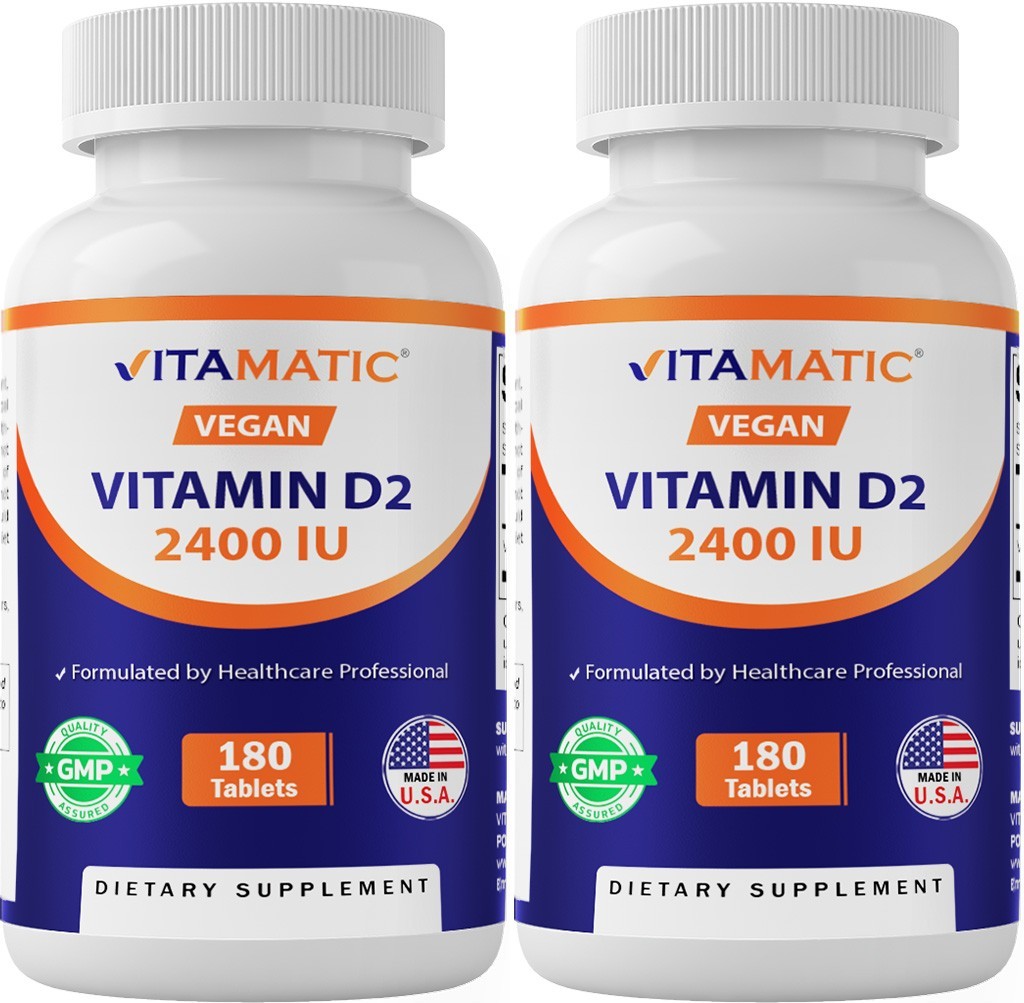 Vitamatic Vitamin D2 60 mcg (2400 IU) – Ergocalciferol – 180 Tablets – 2 Pack