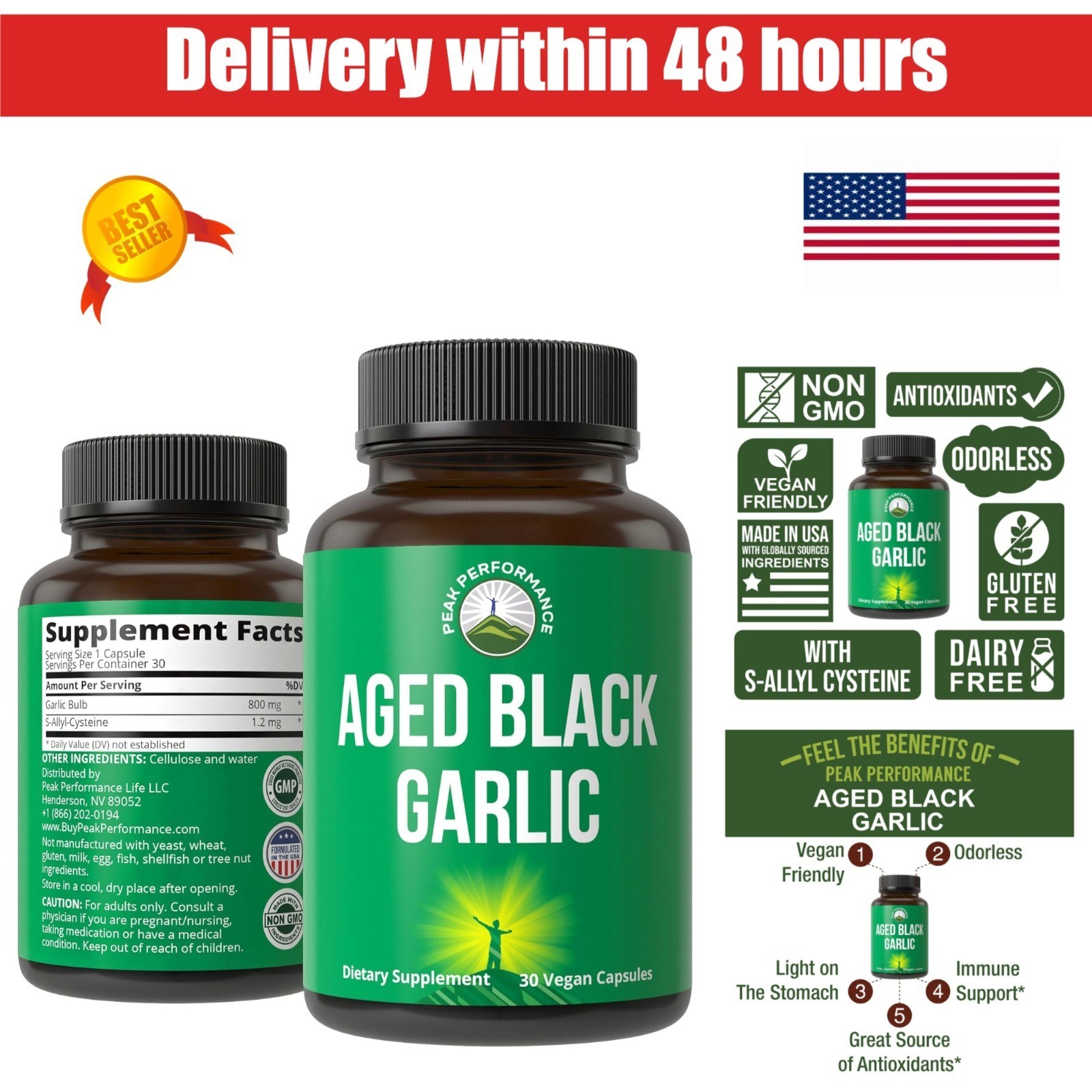 Peak Performance Aged Black Garlic Capsules – Vegan Immune Support