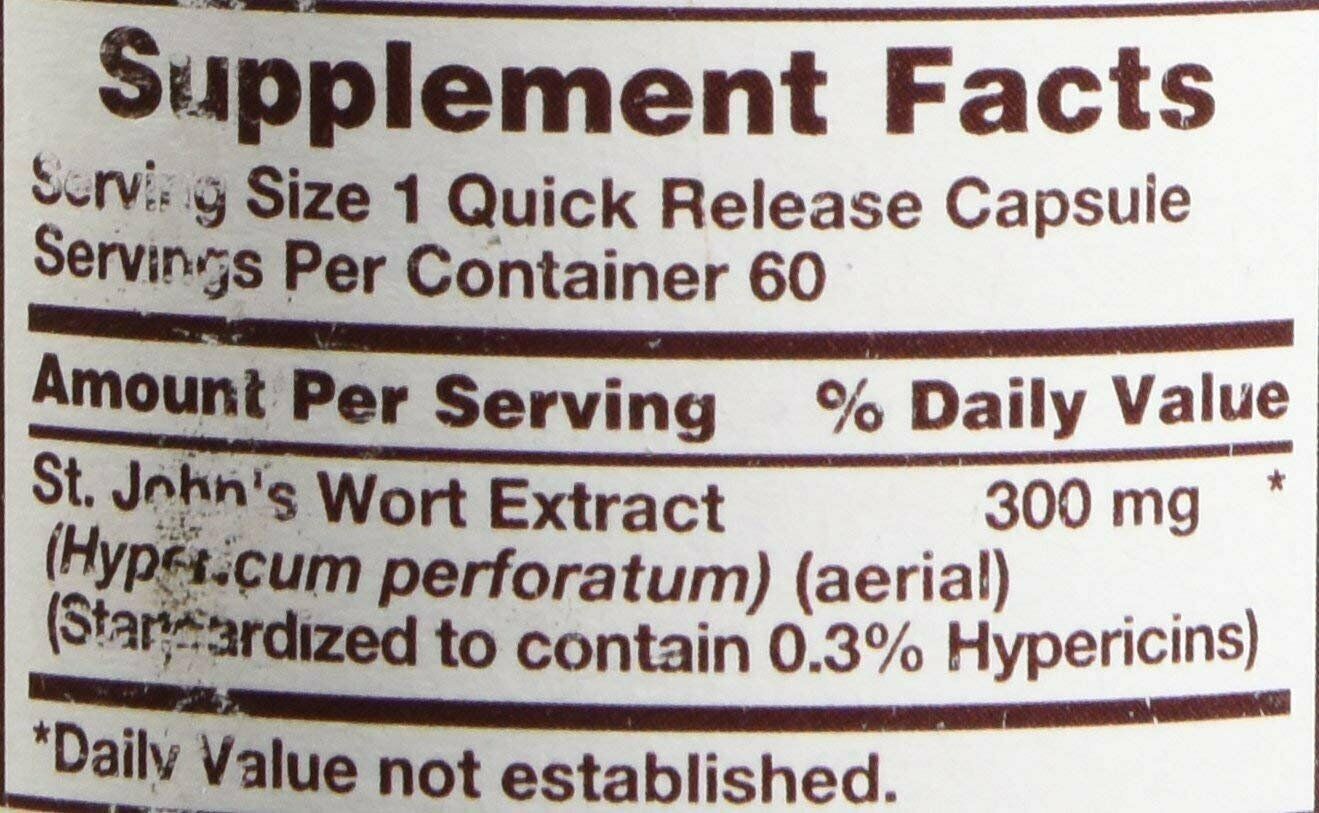Sundance Vitamins Standardized Extract St. John’s Wort Capsules 300 mg 60 Count