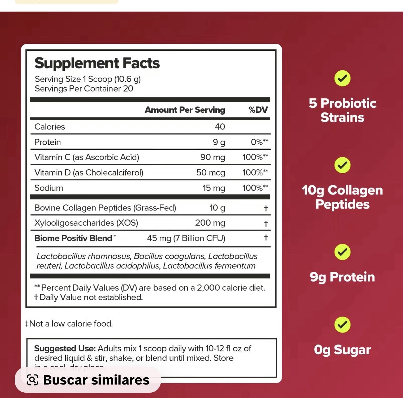 O Positiv Health Probiotic + Collagen Powder Unflavored 0g Sugar Women 7.47oz