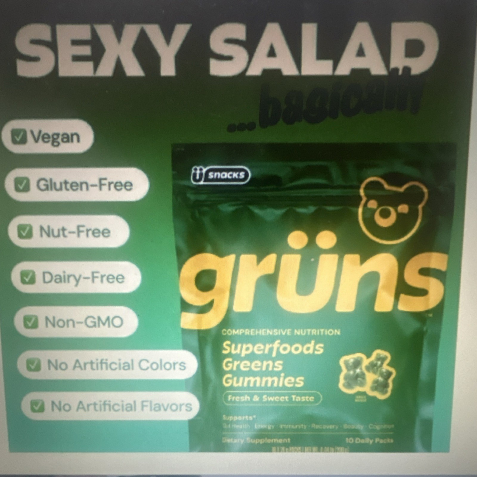grüns Superfoods Greens Gummies Vegan Gluten-Free 28 Pack Energy Immunity…