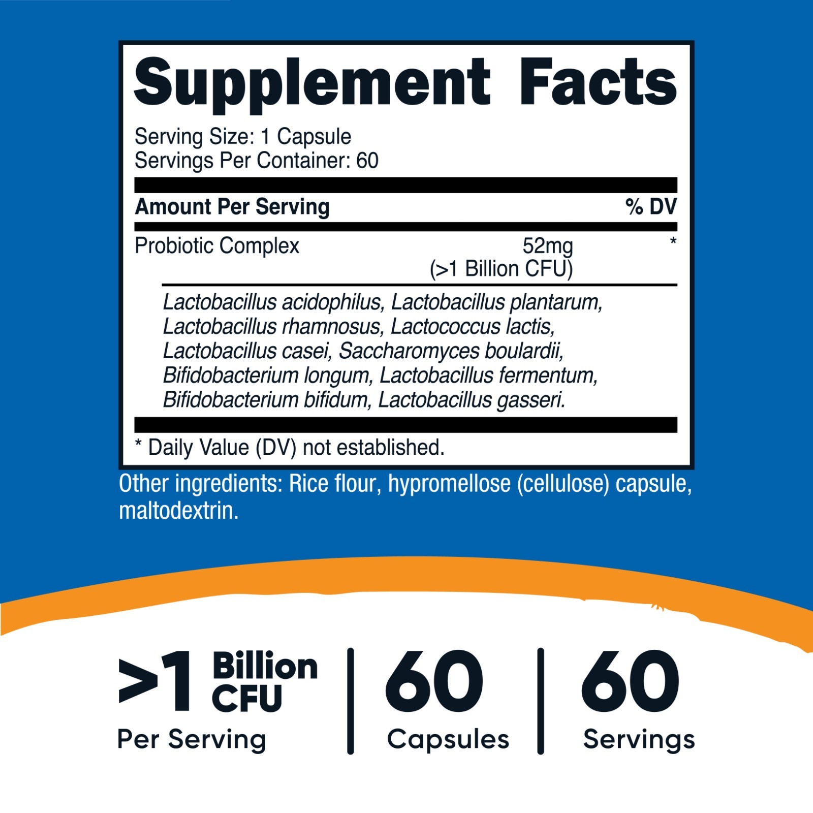 Nutricost Probiotic Complex ( 1 Billion CFU) 60 Capsules – Gluten-Free, Non-GMO