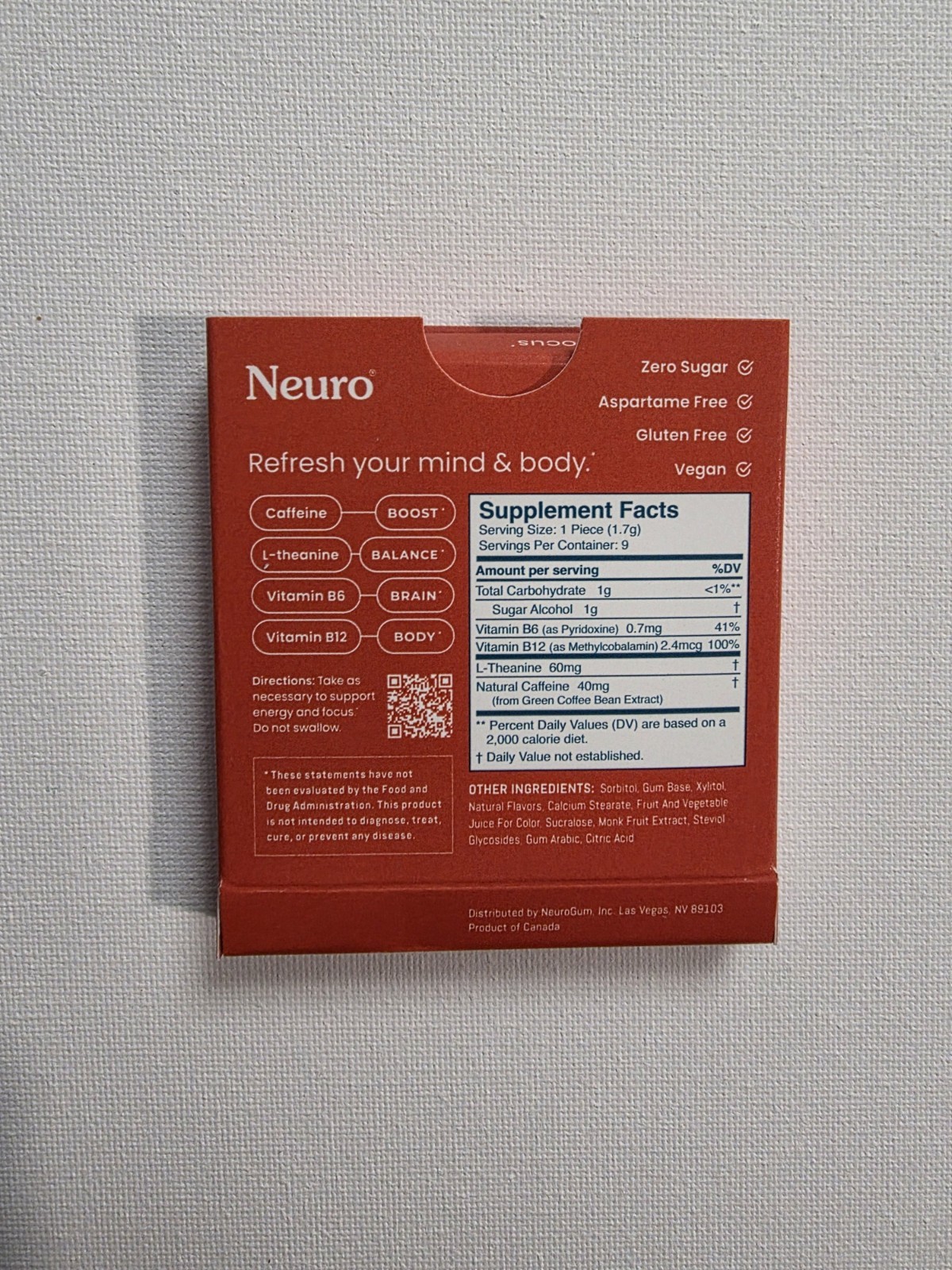 Neuro Gum L-theanine B-12 Nootropics Caffeine 6pk 54 pcs Energy & Focus Variety