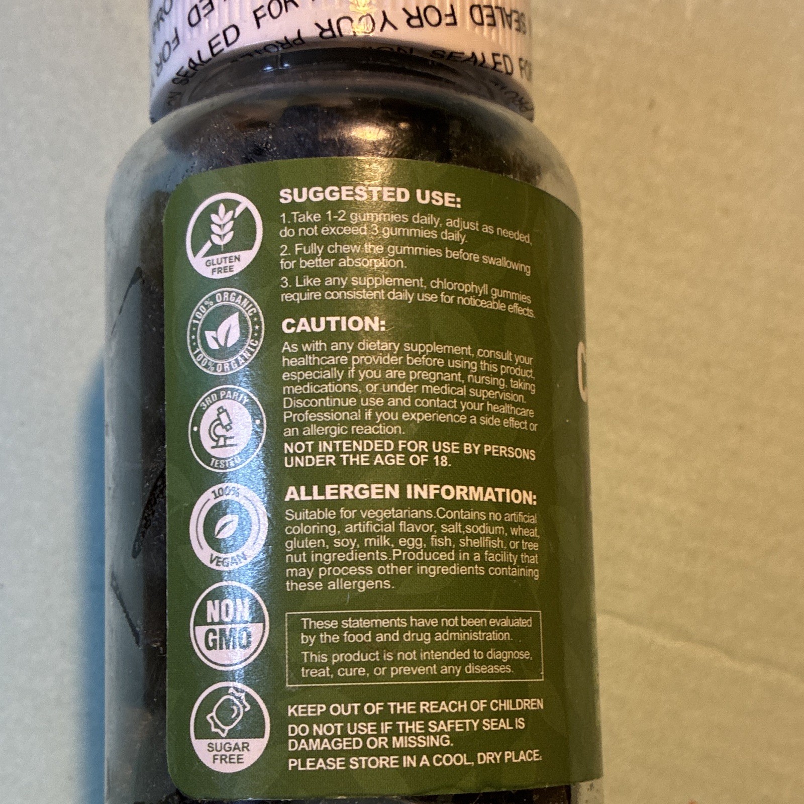 NEVISS Chlorophyll Gummies 100mg 60 Count Vegan Non-GMO Sugar-Free Gluten-Free