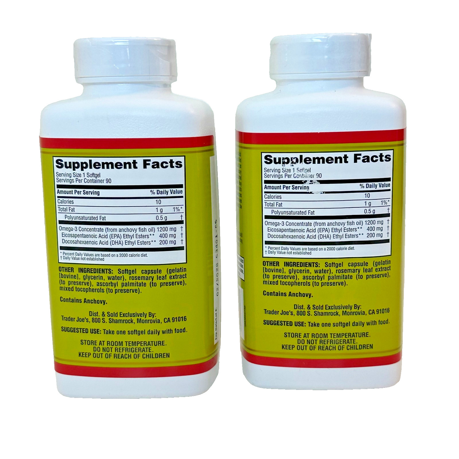 2 Pack Trader Joe’s Omega-3 Fatty Acids Dietary Supplement 90 Gels Each